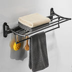 BESy 24 Inch Oil Rubbed Bronze Towel Racks, Bathroom Towel Shelf with Foldable Towel Bar Holder and Towel Hooks, Wall Mounted Multifunctional Bathroom Accessories, Double Towel Bars - color: Oil Rubbed Bronze