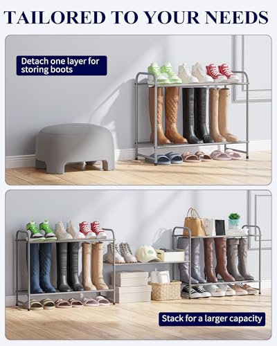 Kitsure Shoe Rack - Stainless Steel Shoe Organizer, Sturdy Shoe Rack for Closet and Front Door Entrance, Free Standing Shoe Shelf, Closet Organizers and Storage, 25.6" Wide - 3 Tier, Grey - color: Grey, size: 25.6" Wide - 3 Tier