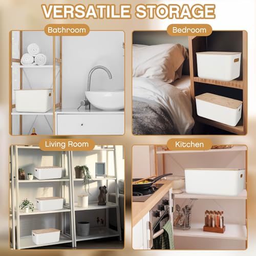 Suzile 6 Packs Plastic Storage Bins with Bamboo Lids Christmas Stackable Storage Containers for Xmas Decoration Ornaments Document Paper Organizing, with Labels and Marker(Multiple Size) - size: Multiple Size