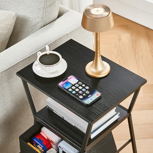 Side Tables for Bedroom Nightstand with 2 Cloth Drawer Bedside Table with Storage End Tables Living Room Sofa Couch - color: Black