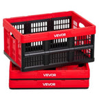 VEVOR Plastic Collapsible Storage Bins, 32L 3 Packs, Stackable Folding Storage Crates with Handles, Holds 26 lbs Per Bin, Foldable Heavy Duty Containers, Space-Saving Baskets, for Home Organizing - size: 32L-Red-3PC