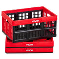 VEVOR Plastic Collapsible Storage Bins, 32L 3 Packs, Stackable Folding Storage Crates with Handles, Holds 26 lbs Per Bin, Foldable Heavy Duty Containers, Space-Saving Baskets, for Home Organizing - size: 32L-Red-3PC
