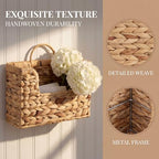 Handwoven Water Hyacinth Wall Basket Storage with Non-Trace Nails - Decorative Hanging Magazine File Holder & Mail Organizer for Wall or Desk - Damage-Free Wicker Book Basket for Office & Home