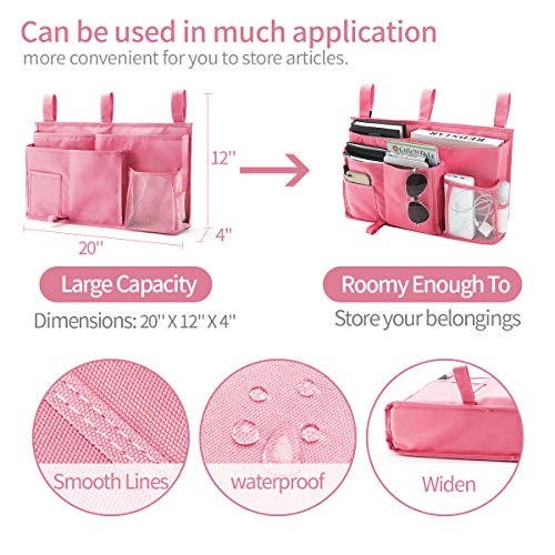 Bseash Bunk Bed Organizer, Bedside Caddy Hanging Bed Organizer Storage Bag 8 Pockets, for College Dorm Rooms Bed, Hospital Bed, Baby Bed Rails, 600D Oxford Cloth (Pink) - color: Pink, size: Large