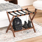 Luggage Racks Set Of 2 Suitcase Stand Foldable With Storage Shelf For Guest Room Hotel Essentials Solid Bamboo Heavy-Duty Item Holder Chestnut Brown