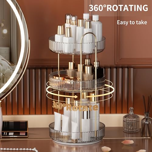YCIA&DONE 360 Rotating Makeup Organizer and Storage for Vanity Countertop 3 Tiers, High Capacity Cosmetic Skincare Perfume Organizers for Dresser Bathroom Lazy Susan (Clear White) - color: Clear White, size: 9" (3 Tiers)