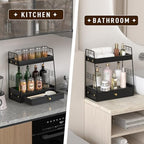 Coffee Bar Station Organizer with Built-In Drawer, 2-Tier Countertop Shelf for Tea Bags, Coffee Accessories, Syrup Bottles (Black) - color: Black