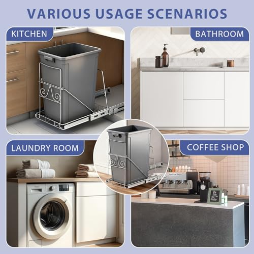 Pull Out Trash Can Under Cabinet: 7–11 Gallons Under Sink Trash Can for Kitchen Requires Min. Cabinet Opening 12"W X 17.5"D X 17.5"H - Cabinet Trash Can Pull Out Kit (Trash Can Not Included)