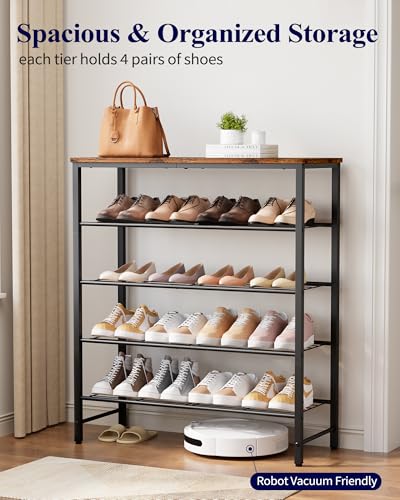 Kitsure Shoe Rack for Closet, Rustic Brown Shoe Organizer with Leveling Feet, Sturdy & Rust-Proof Shoe Storage for Entryway, Bedroom, Living Room, 29.5" x 11.4" x 31.2", Brown - color: Brown, size: 29.5" x 11.4" x 31.2"
