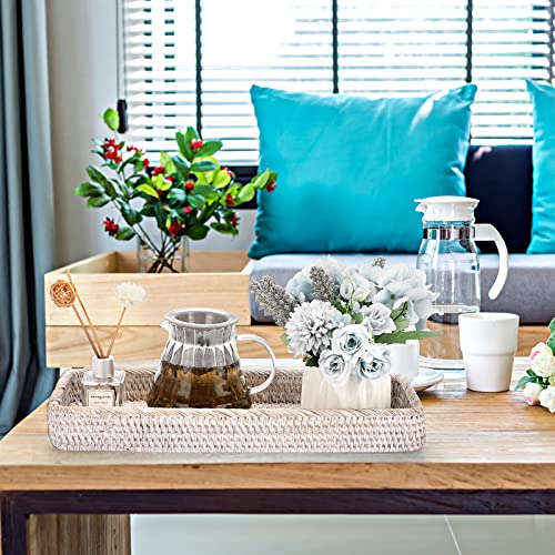 Sumnacon 16 Inch Rattan Bathroom Vanity Tray - Decorative Wicker Toilet Tank Tray for Paper Hand Towel,Vintage Storage Basket Bin for Bathroom Kitchen Toilet Tank Vanity Countertop Table Shelf,White - color: White, size: 16" x 6.5" x 1.8"