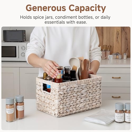 StorageWorks Pantry Baskets, Wicker Storage Baskets for Organizing, Pantry Organizers and Storage, Water Hyacinth, Natural - color: White (Water Hyacinth), size: 2x 13¼"L x 8¼"W x 7"H