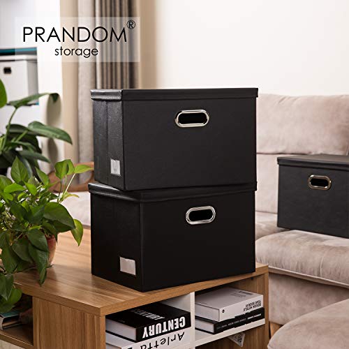 PRANDOM Large Collapsible Storage Bin with Lid [1-Pack] Leather Fabric Foldable Storage Box Organizer Containes Basket Cube with Cover for Home Bedroom Closet Office Nursery Black (17.7x11.8x11.8) - color: Black, size: Large(1-Pack)