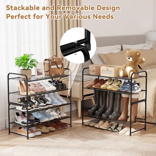2 Tier Metal Shoe Rack, 27 Inch Wide Stackable Closet Shoe Organizer with Durable Mesh Shelves, Adjustable, Black - color: Black, size: 2 Tier