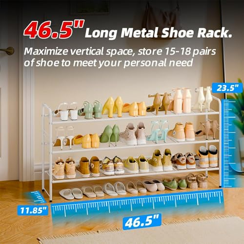 3 Tier Shoe Rack for Closet, 46.5 Inch Extra Long Shoe Storage Organizer for Shelves, Heavy Duty Metal, Easy Assembly, White - color: White