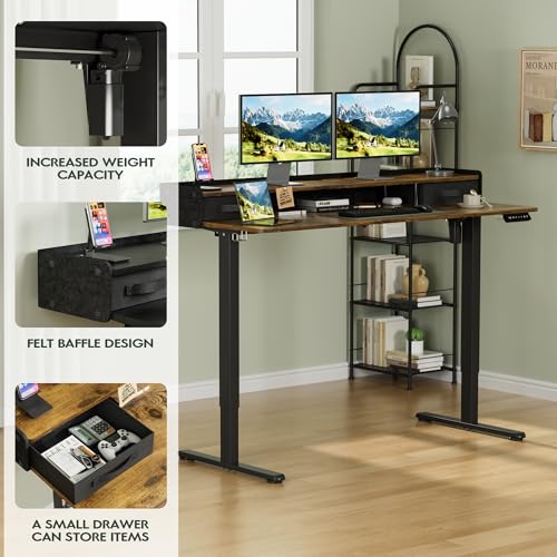 Homall Electric Standing Desk with 2 Drawers, Adjustable Height Computer Desk with Storage Sit Stand Table with Storage Shelf and Splice Board Quick Install for Home Office (Rustic Brown, 55 Inch) - color: Rustic Brown, size: 55 Inch