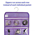 Travel Foldable Jewelry Rolls Bag Hanging Jewelry Organizer with 9 Zippered Clear Pockets Storage Pouch with Rotatable Hanger (PURPLE) - color: PURPLE