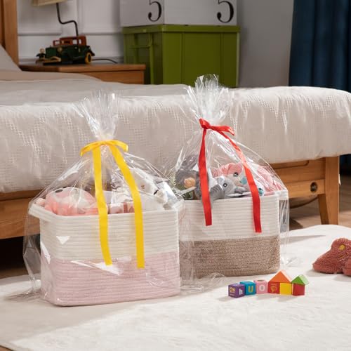 OIAHOMY Woven Storage Basket for Shelves, Rectangle Cotton Rope Baskets for Organizing, 13 x 10 x 9 in, Storage Bins for Dog Toys,Towel,Books,Gift,Brown and White - color: Brown and White, size: 13"x10"x9"