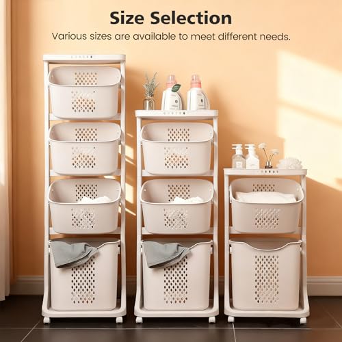 BAOKALER Rolling Laundry Hamper Cart with Wheels, 3 Tier White Laundry Baskets, Clothes Hamper with Portable Storage Baskets for Kitchens, Bathrooms, Bedrooms, Classrooms, Laundry Rooms(75L) - size: 3-layer