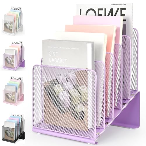 LEKETREE File Organizer for Desk, Desk Organizer with 5-Section Vertical File Rack, File Folder Organizer (Purple) - color: Purple