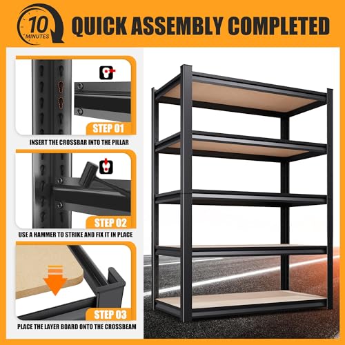 71.2" H Garage Shelving Heavy Duty Storage Shelves, Metal Adjustable Shelving Unit, Utility Garage Organizer Shelf for Basement, Pantry, Kitchen, Warehouse,15.7" Dx35.4 Wx71.2 H Black - size: 5-Wood-15.7"Dx35.4"Wx71.2"H