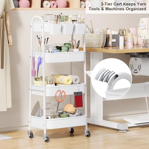 White 4 Tier Rolling Cart Metal with Wheels, Heavy Duty Utility Storage Organizer Carts on Wheels, Four Tiered Roller Cart for Kitchen, Book, Snack, Craft, Art, Dorm, Large Capacity Basket, 38in Tall - color: Simple White, size: 4 tier