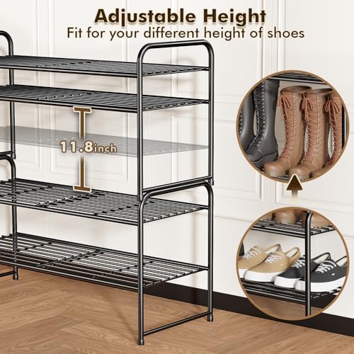 SUFAUY 2-Tier 33" Wide Shoe Rack, Closet Metal Shoe Rack Organizer Heavy Duty, Stackable, Black - color: Black, size: 2 Tier