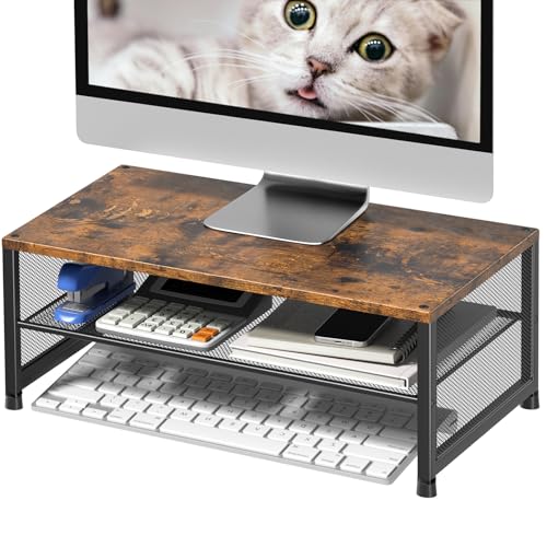 ECOLOVI 2-Tier Computer Monitor Stand Riser, Desk Organizer for Monitor, Printer & Laptop Stand, Desktop Workspace Organizers for Office Supplies(Brown) - color: Brown
