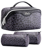 Travel Makeup Bags Organizer for Women: 3 Pcs Set Cosmetic Bag - Large Make up Bag with Compartments - Flat Open Waterproof Leather Toiletry Bags for Skincare, Brushes & Travel Essentials - Purple - color: 04-Purple