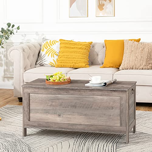 HOOBRO Toy Box, Retro Wooden Look Storage Chest with Safety Hinge, Entryway Storage Bench Supports 220 lb, 39.4 x 15.7 x 18.9 Inches Toy Chest Organizer, Easy Assembly (Greige) BG100CW01 - color: Greige, size: 39.4x15.7x18.9 Inch