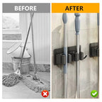 Broom Holder Wall Mount No Drill,Broom and Mop Organizer Wall Hanging Heavy Duty with Hooks Hanger, Self Adhesive Stainless Steel Broom Organizer for Bathroom, Kitchen, Laundry Room Storage (6Pcs)