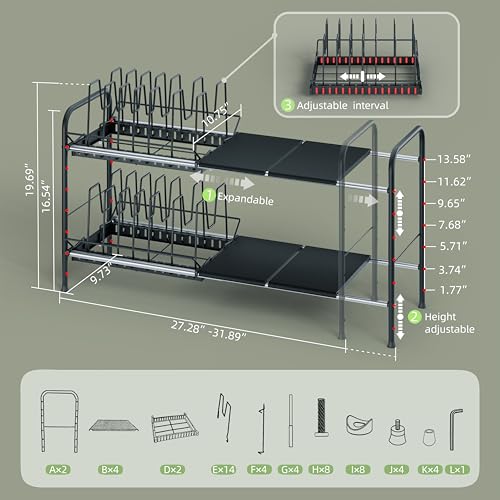 NETEL Adjustable Under Sink Organizers and Storage,Pots and Pans Organizer Under Kitchen Cabinet,Pan Lid Organizers Inside Cabinet,Expandable Cabinet Storage Shelf with Pan Rack and 14 Dividers - size: Multi-functional with 2 pot holders