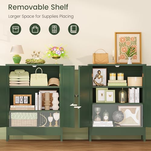 Iwell Bathroom Cabinet, Bathroom Storage Cabinet with 2 Doors & 3 Shelves, 3 Heights Available, for Living Room, Entryway, Home Office, Green - color: Green