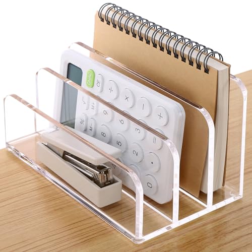SANRUI 3 Compartments Mail Organizer Letter Holder for Desk ,Vertical Letter Holder,File Sorter Acrylic Desk Organizer Office Supplies,Clear - style: 3 Sections