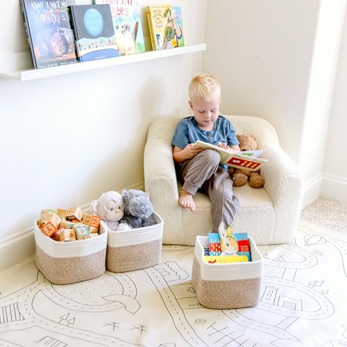 NaturalCozy Storage Cubes 9”x9”x7”Cotton Rope Woven Baskets for Organizing 3-Pack | 9 Inch Cube Storage Bin | Small Basket for Shelf Nursery, Pantry, Decorative Plant, Bathroom Closet, Toy Gift - color: Off White & Mixed Brown