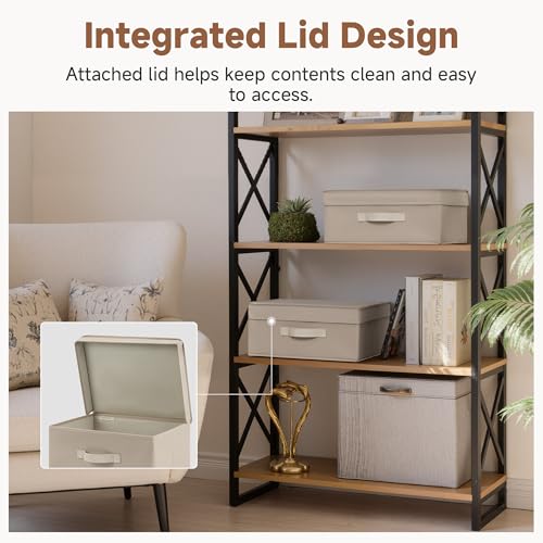 StorageWorks Small Storage Boxes with Lids, Stackable Fabric Storage Bins with Handles, Storage Baksets for Closet, Shelves, 15" x11¼x 6¼", Light Brown, 2-Pack - color: Light Brown, size: 15"L x 11¼"W x 6¼"H