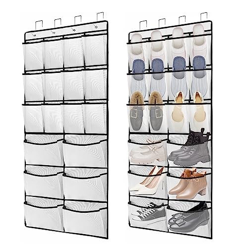 2 Packs Over the Door Shoe Organizer, 36 Large Mesh Pockets Hanging Shoe Boots Rack Holder, Closet Hanging Organizers for Storage Sneakers High Heeled Shoes Slippers (White) - size: 36 Pockets