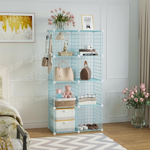 C&AHOME Wire Cube Storage, 8 - Cube Organizer Metal C Grids, Modular Shelves Units, Closet Organizer, Ideal for Home, Office, Living Room, 24.8" L x 12.4" W x 48.4" H, Blue UWCS3008B - color: Blue, size: 8 Cube