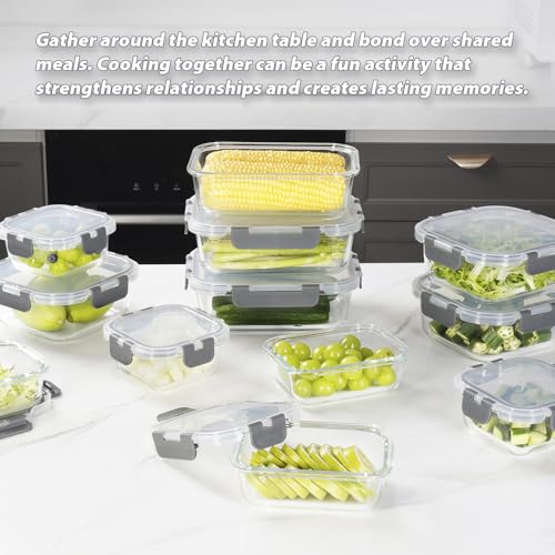 AILTEC 12 Pack Glass Food Storage Containers with Lids, Glass Meal Prep Containers Set with Leak Proof Lids, Airtight Lunch Container for Kitchen, Microwave, Oven, Freezer, Dishwasher Safe, Bpa free - color: gray