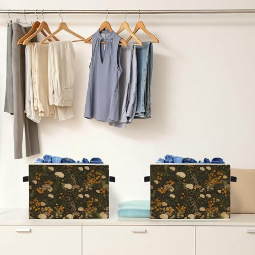 Vintage Rustic Floral Storage Box Bins, Dark Cottagecore Wildflower Collapsible Storage Basket Organizer for Bedroom Laundry Room Home Clothes Toys Books, Toybox for Girls - color: Floral E