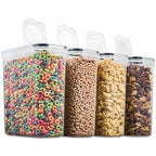 4 Pack Airtight Cereal & Dry Food Storage Container - BPA Free Plastic Kitchen and Pantry Organization Canisters for, Flour, Sugar, Rice, Nuts, Snacks, Pet Food & More (4L, 16.9 Cup, 135.5 Ounce