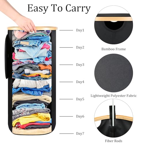 Slim Laundry Basket with Lid, 80L Narrow Laundry Hamper with Removable Bag, Clothes Hampers for Laundry with Bamboo Handles for Bathroom, Bedroom, Dorm & Laundry Room - color: Black, size: 80L