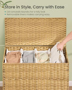 SONGMICS 4-Section Laundry Hamper with Lid, 55.4 Gal (210L) PE Rattan Laundry Basket with Removable Washable Liners, for Bedroom & Living Room, Goose Yellow ULCB224YE01 - color: Goose Yellow, size: 210 L (4 Basket)