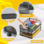 MINDEPOT 3 Tier Paper Organizer Tray with Handle, Mesh Letter Tray for Office, Home, School (1 Pack), Black - size: 12.8" x 9" x 7.5"