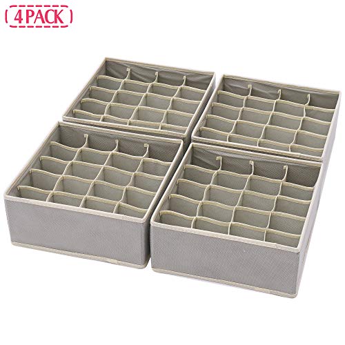 DIOMMELL Set of 4 Foldable Cloth Storage Box Closet Dresser Drawer Organizer Fabric Baskets Bins Containers Divider for Clothes Underwear Socks Lingerie Clothing, Grey 40-0000 - color: Light Grey