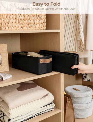 StorageWorks Narrow Storage Bins, Small Basket for Closet and Shelves, Fabric Organizer with Handles, Toilet Paper Storage, Black, 2-Pack - color: Black, size: 15"L x 6"W x 5"H