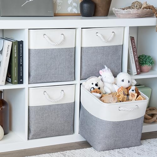 OrganiHaus 13x13 Cube Storage Bins 4 Pack, Foldable Cube Storage Organizer w/ Rope Handles, Collapsible Fabric Bins for Toys, Clothes & Closet Organization, Fabric Square Baskets - Gray/White - color: Gray Base / Off-White, size: 4 pcs (13x13)