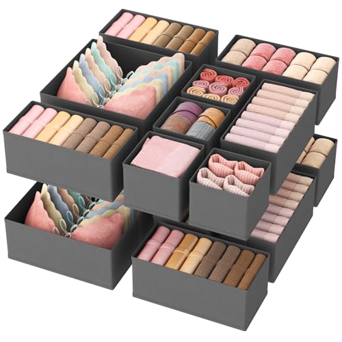 Lifewit 16 Pack Drawer Organizer, Dresser Underwear Drawer Organizer Bins, Foldable Fabric Closet Organizers, Storage Drawer Dividers, Dorm Room Essentials for Clothing, Socks, Towels, Ties Gray - color: Gray