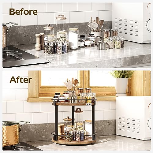 YATINEY Lazy Susan Organizer, Rotating Spice Rack, 2 Tier Spice Turntable Organizer, Industrial Turntable Spice Holder, for Kitchen Countertop and Cabinet, Compact and Versatile, Rustic Brown SR22BR - color: Rustic Brown + Black, size: 10.2"L x 10.2"W x 1