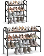 SONGMICS Expandable Shoe Rack, 3 Tier Shoe Rack Shelf, Adjustable Shoe Organizer Storage for 20 Pairs of Shoes, Metal Free Standing Shoe Racks for Closet, Front Door Entryway, Easy Assembly, Ink Black - size: 3 Tier (22.8"H)