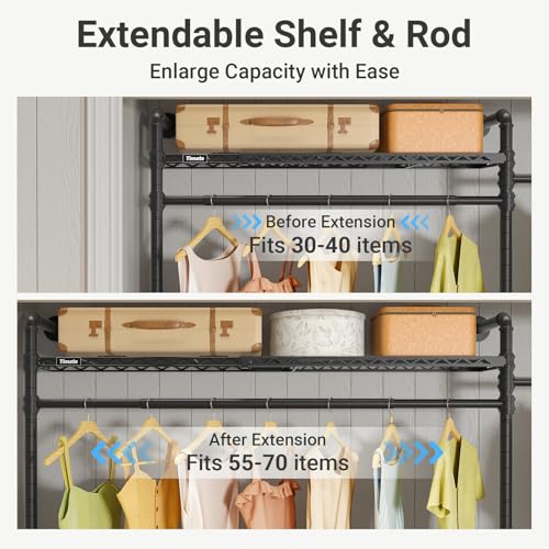Timate F2 Pro Expandable Wall Mounted Clothes Rack Industrial Pipe Clothing Rack for Hanging Clothes, Heavy Duty Clothes Rack with Shelves, Garment Rack Wall Closet System, Black Pipe Closet Kit - color: Black, style: Timate F2 Pro